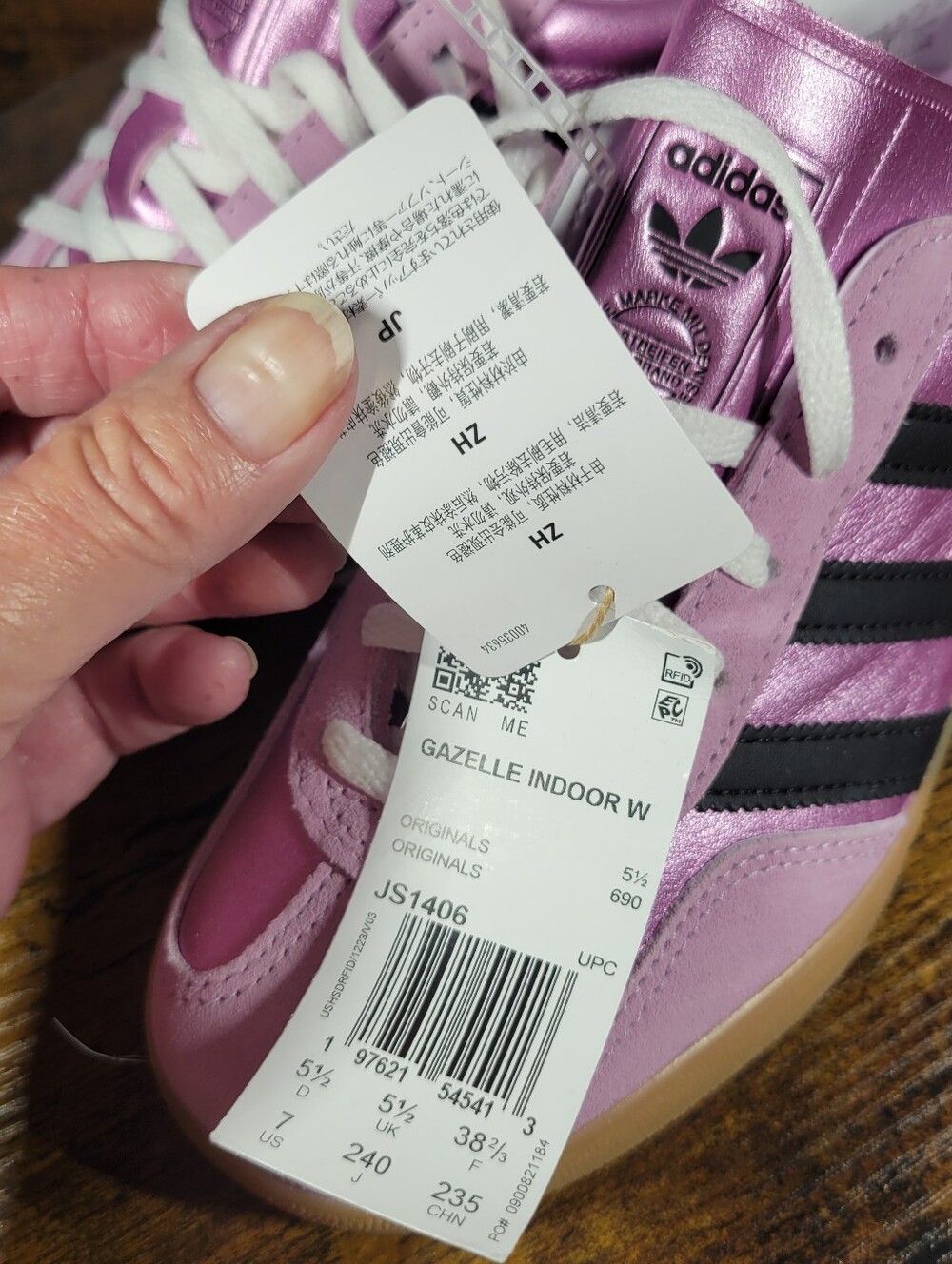 Adidas Gazelle Metallic Pink Sneakers with Black Stripes - Picture 2 of 14